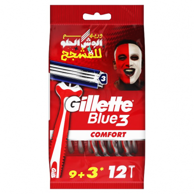 GILLETTE BLUE 3 COMFORT RAZOR WITH 3 BLADES FOR MEN 12 PIECES